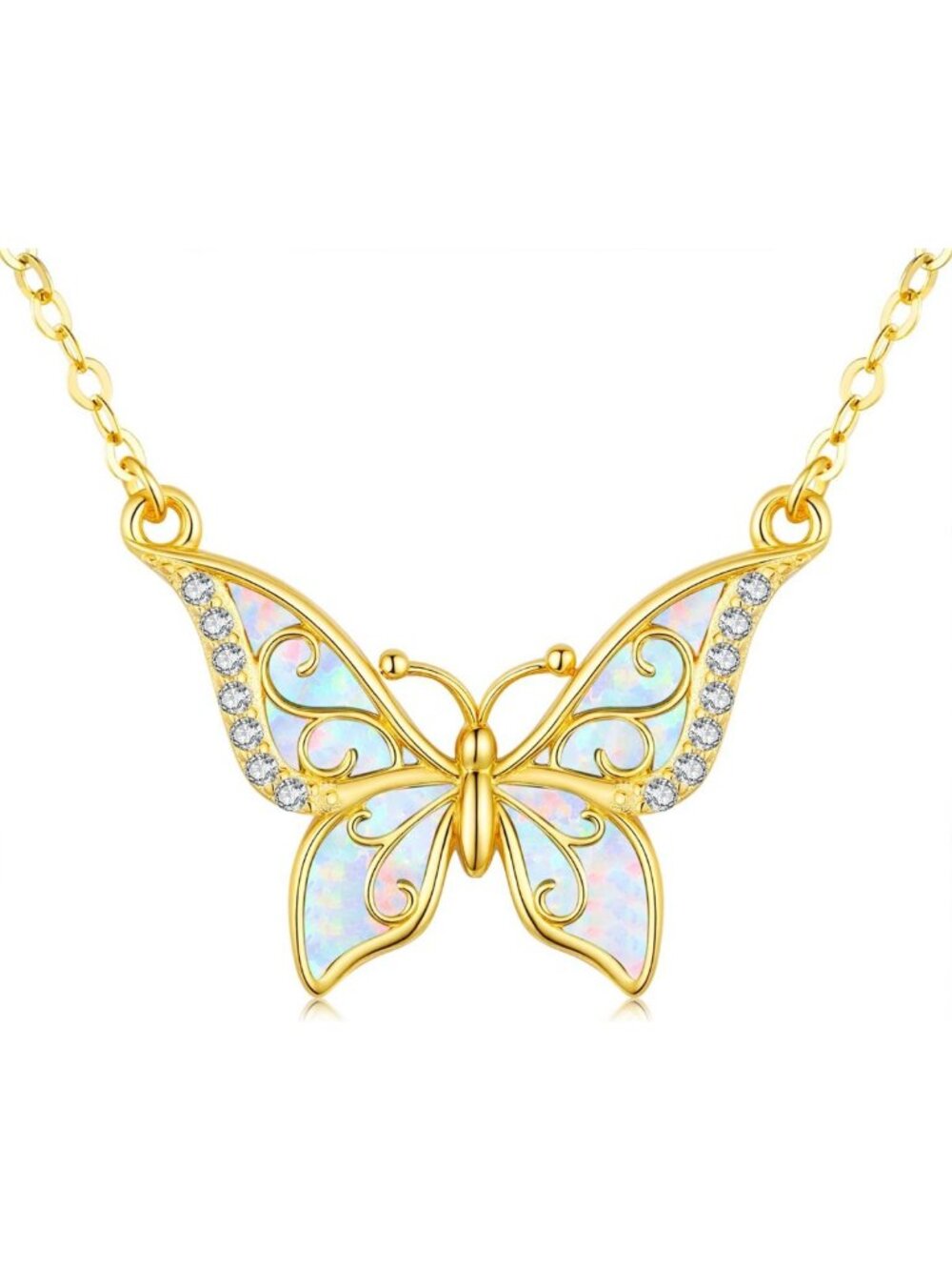 Cute Butterfly Opal Pendant Necklace | Adorable Animal Jewelry Gift for Her